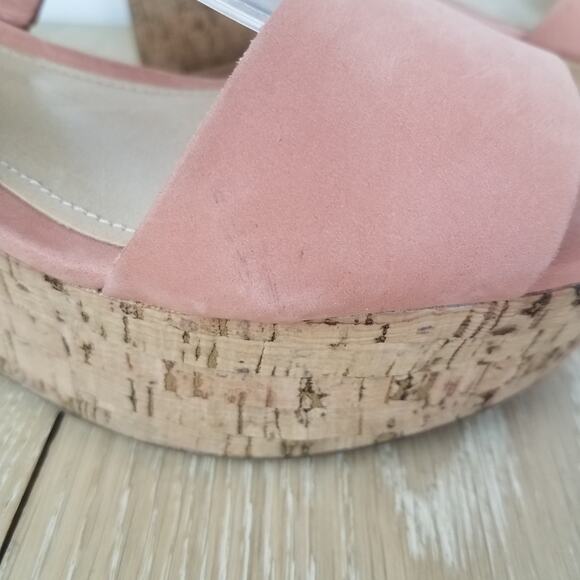 Schutz | Pink Suede Cork Wedge Sandals 8 - Picture 11 of 12